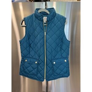 St. John's Bay Quilted Puffer Vest Women's Large Teal Blue Zip Front Jacket